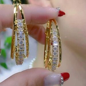 3for$20 NEW L Glamorous Zinc Alloy Rhinestone Decor Hoop Earrings